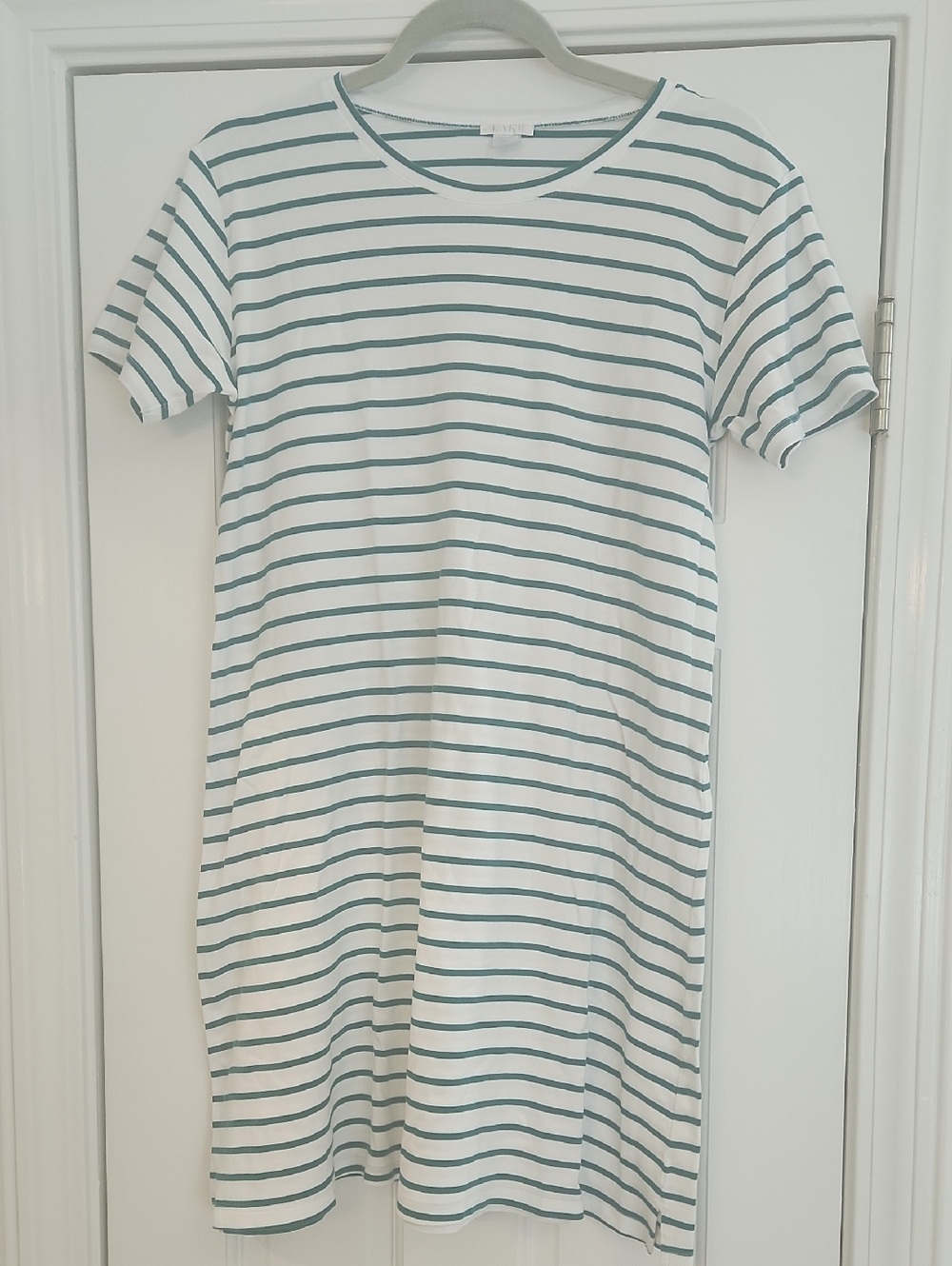 Women's Striped Short-Sleeve Sleep Shirt - White & Teal